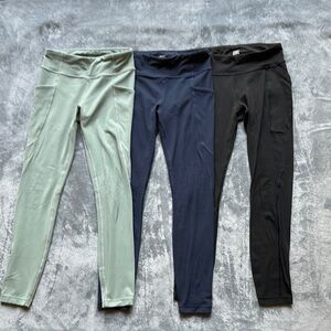 Athleta Leggings Trio in Sage, Navy, and Black